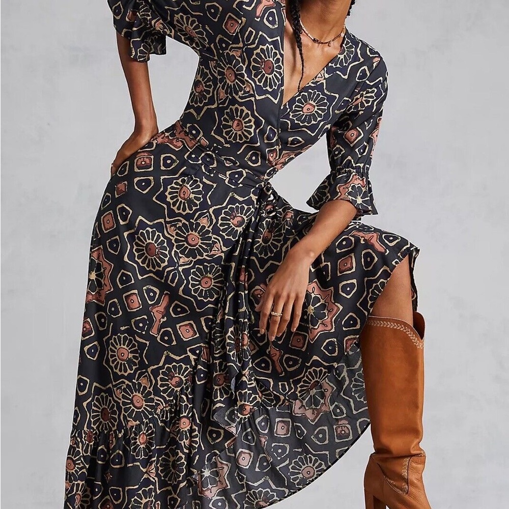 Let Me Be anthropologie wrap midi dress L